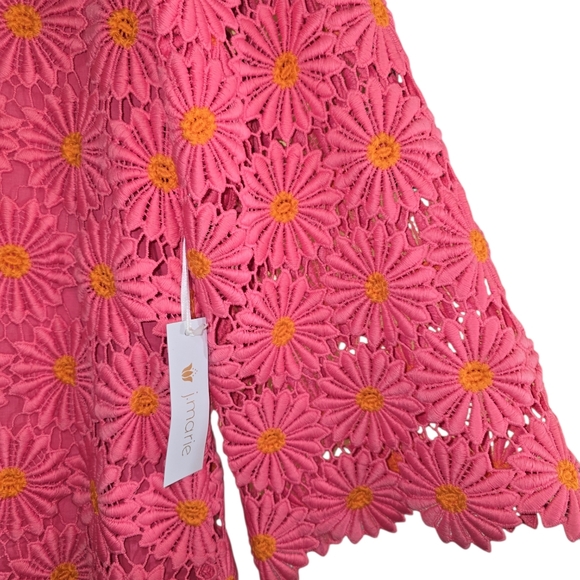 NWT J. Marie Pink Orange Daisy Crochet Maxi Dress Small V-neck Lined Small Flaw - Picture 4 of 11